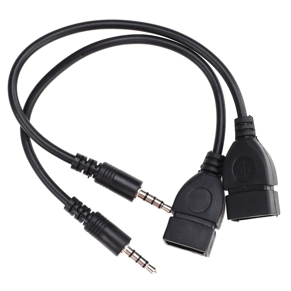 3,5-mm-Stecker Audio-AUX-Buchse auf USB 2.0 Typ A Buchse OTG-Anschluss Konverter Adapterkabel Drahtkabel für Auto MP3