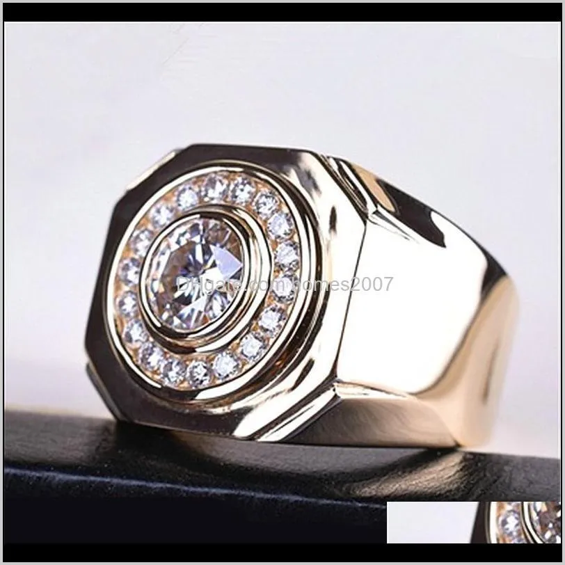 luxury male white zircon stone ring charm gold color open engagement dainty round crystal big wedding rings for men