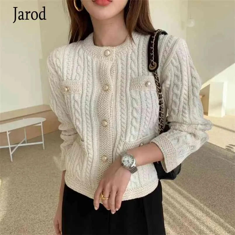 Jesień Zima Twist Trykotowy Sweter Topy Kobiety Office Ol Elegancki Z Długim Rękawem Pearl Button Casual Slim Cardigan Płaszcz 210519