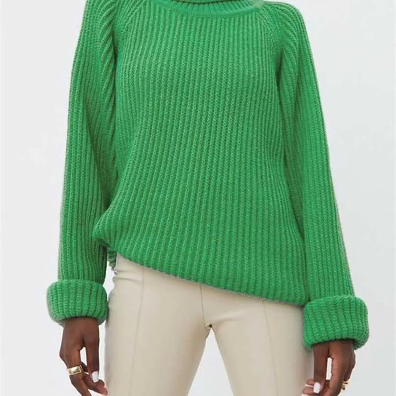 Wixra Vrouwen Basic Turtleneck Sweater Warm Dikke Losse Pullovers Bright Color Jumper Casual Tops Herfst Winter 211123