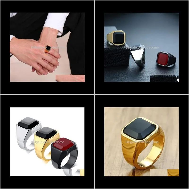 Mens Rings Stainless Steel Rings For Men Black Agate Stone Ring Designer Jewelry