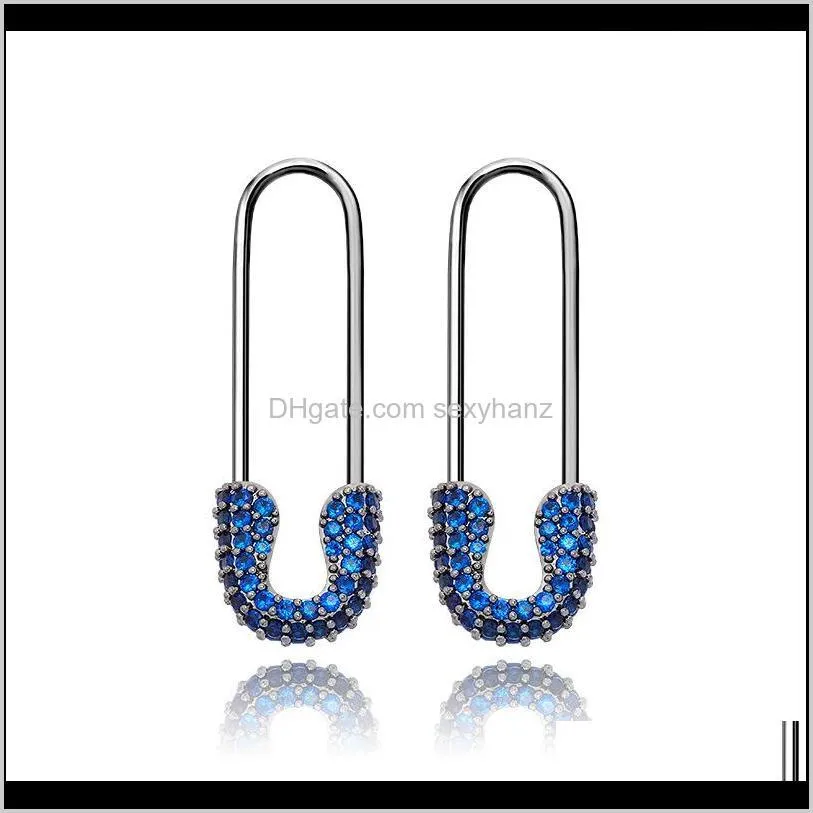 korean micro pave jewelry copper with diamond model safety pin earring gold plated women fashion earrings