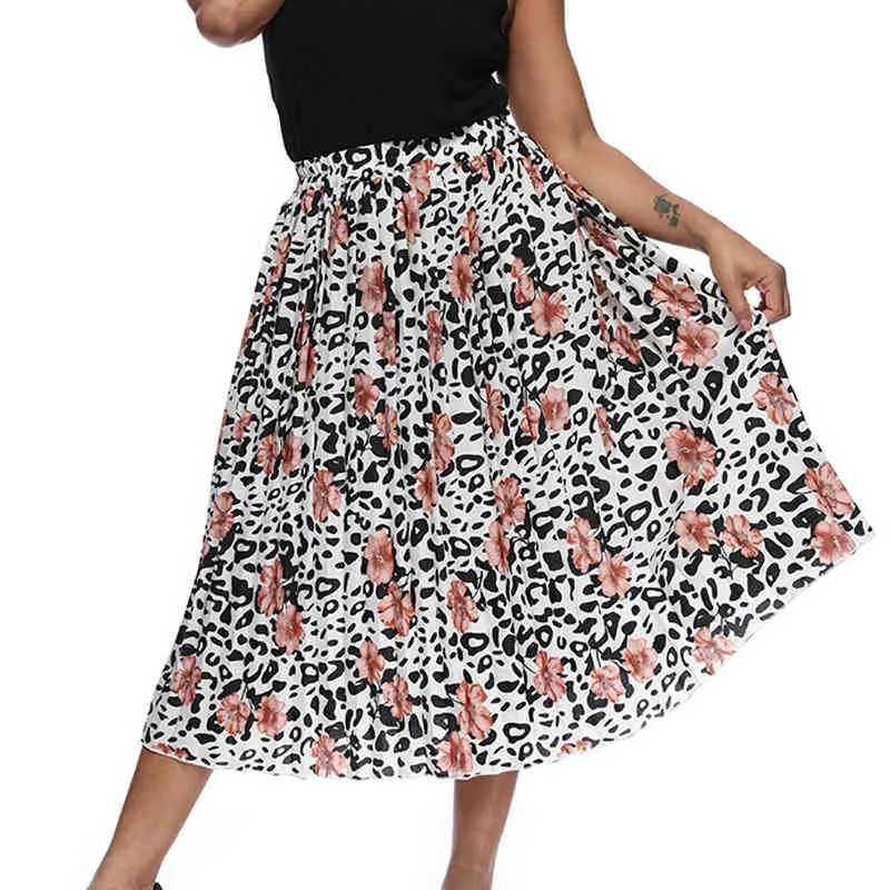 Print Long skirt Women Pleated Skirt Summer Midi Chiffon Skirt female Large Size Dress beach Skirts for Womens 210514
