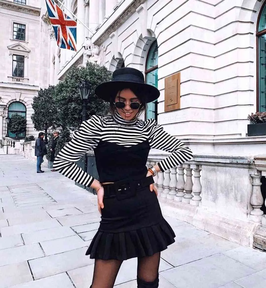 Skirt Black And White Striped Turtleneck Outfit Topshop Rock N