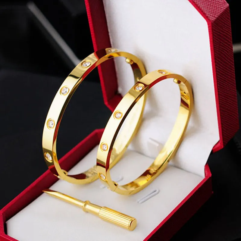 Mode Bangle Love Gold Armband för män Kvinnor Titan Steel Luxury Charm Diamonds Wholesale Pare Jewelry Party Silver Screw Mens Bangles Armband Designers