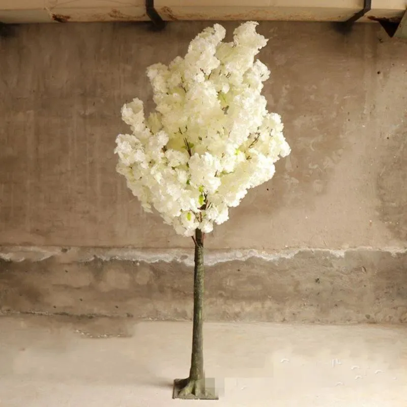 Dekoratif Çiçekler Çelenkler 150 cm Uzun Boylu Beyaz Yapay Kiraz Çiçeği Ağacı Koşucu Koruyucu Sütun Yol Düğün T İstasyonu Centerpiec için Kurşun