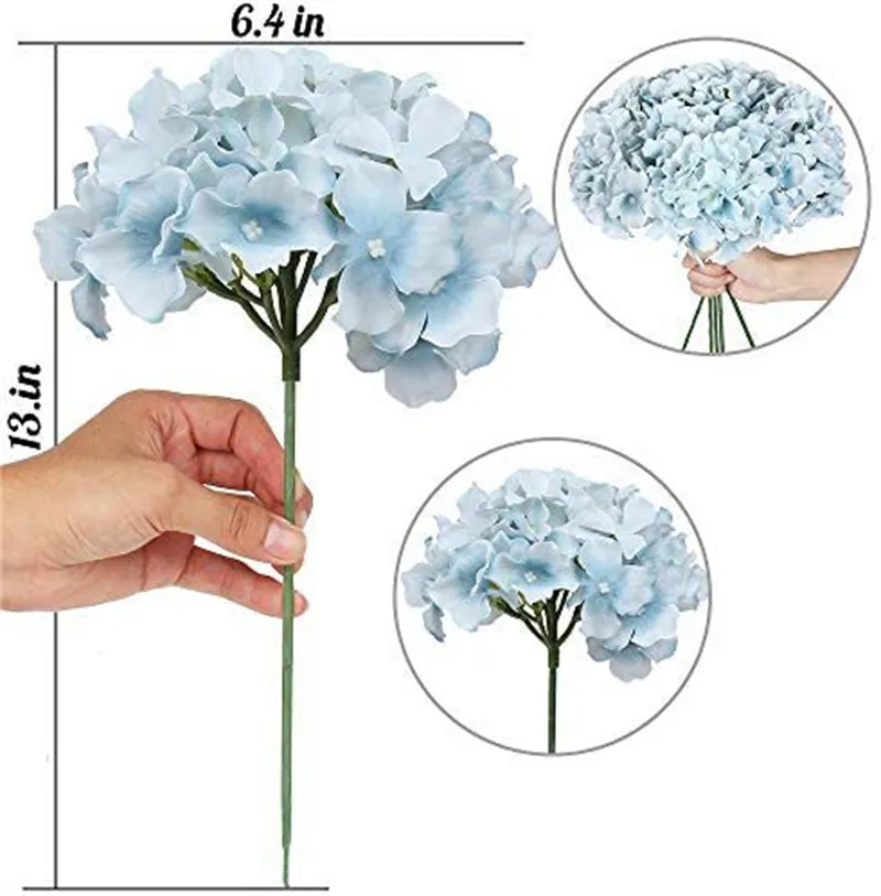 Artificial Hydrangeas with 23cm Stems 54 Petals Realistic Silk Hydrangea Fake Flowers for Wedding Home Office Party Café Arches Decoration