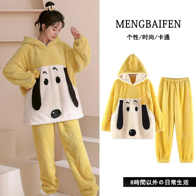 ファストファッション通販サイト 男性の寝室の冬の男性フランネルカジュアルホームスーツの大きなポケットかわいい犬の漫画甘いカップルパーカーパジャマ長袖ツーピースの夜 新品未使用 正規品 Vtech Computer Com