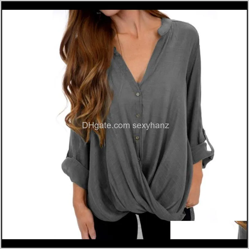 women blouse solid color button long sleeve hem irregular plus size tops womens and blouses bluzka damska women`s & shirts