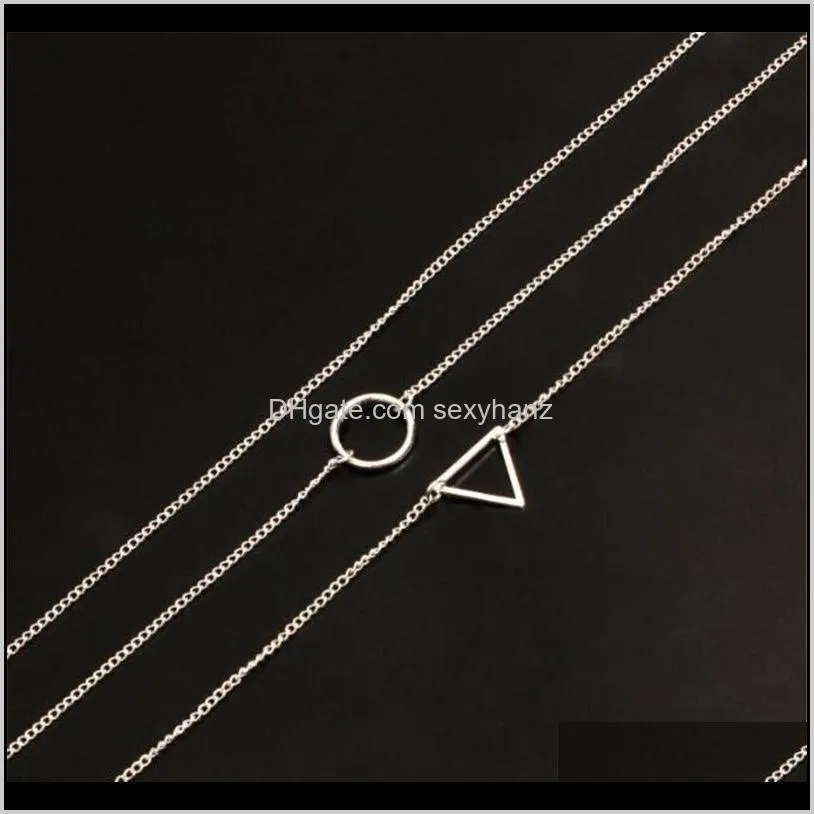 multi-layer chain necklace for women golden/silver color round circle triangle pendant necklace female party gift