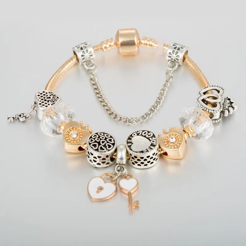 Urok bransolety Annapaer koraliki katena z kluczowymi akcesoriami miłosnymi do biżuterii Fit Oryginalna bransoletka DIY Women Valentines Prezent B19066