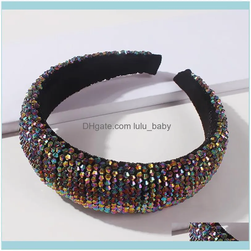 Retro Crystal Bead Hairband Hair Accessories For Women 2021 Sparkly Wide Thick Hoop Bezel Headband Party Wedding Headdress Clips &