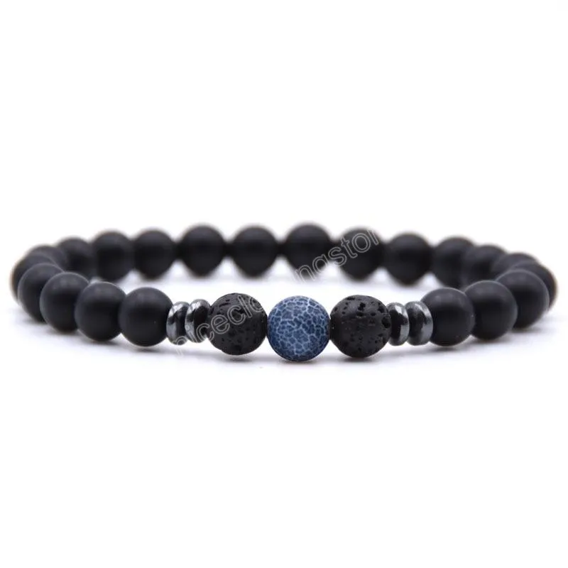 8MM Natural Beads Strands Bracelet Handmade Black Lava Stone White Agate Bracelets Wholesale