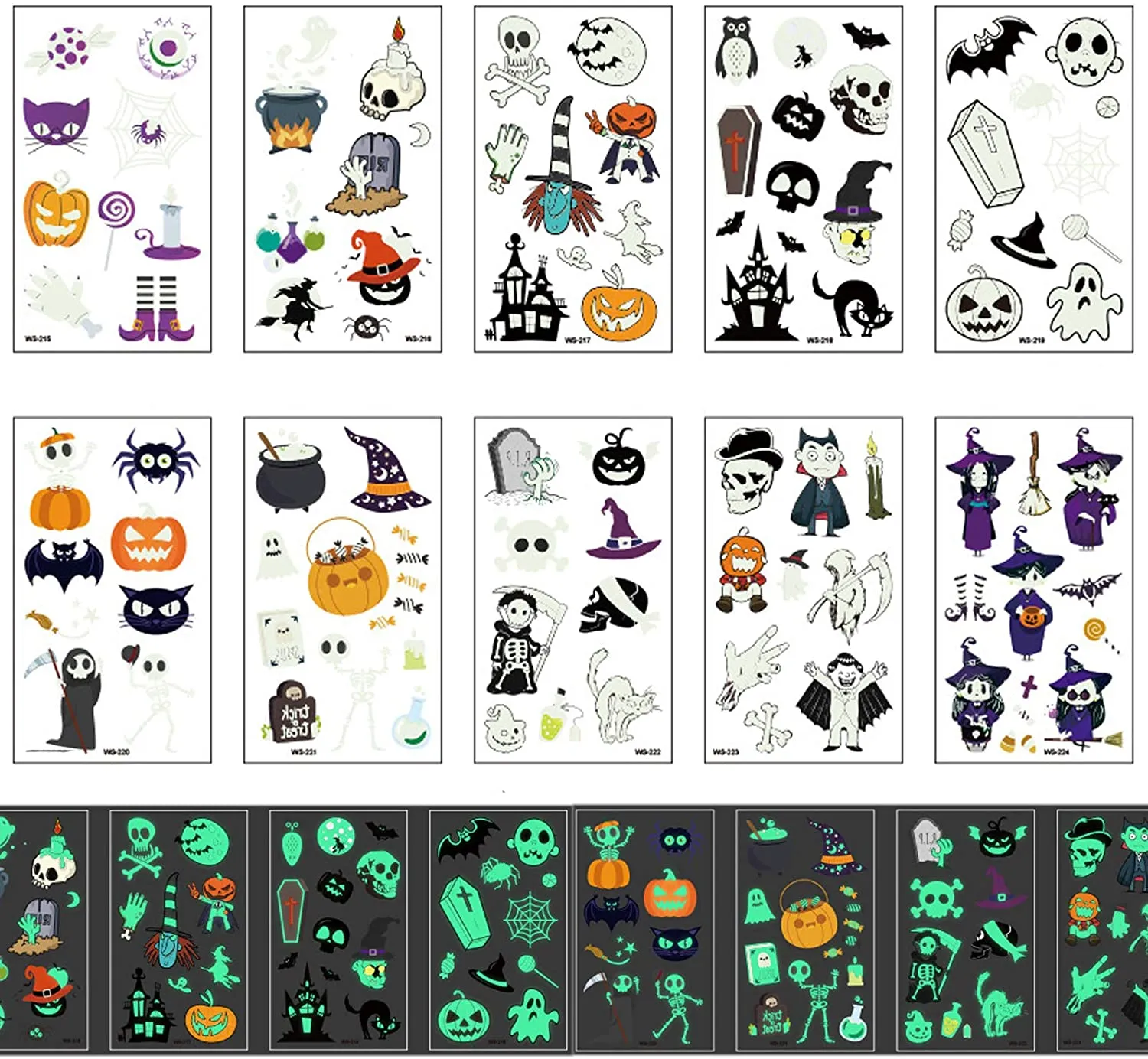 Halloween Tattoos with 5 Sheets Glow Halloween for Kids