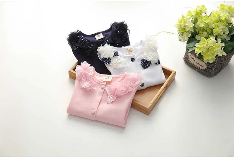  Spring and Autumn Bow Decoration Baby Child Girl Lace Patchwork Pure White and Blue Long-Sleeve Cardigan Top Outerwear (16)