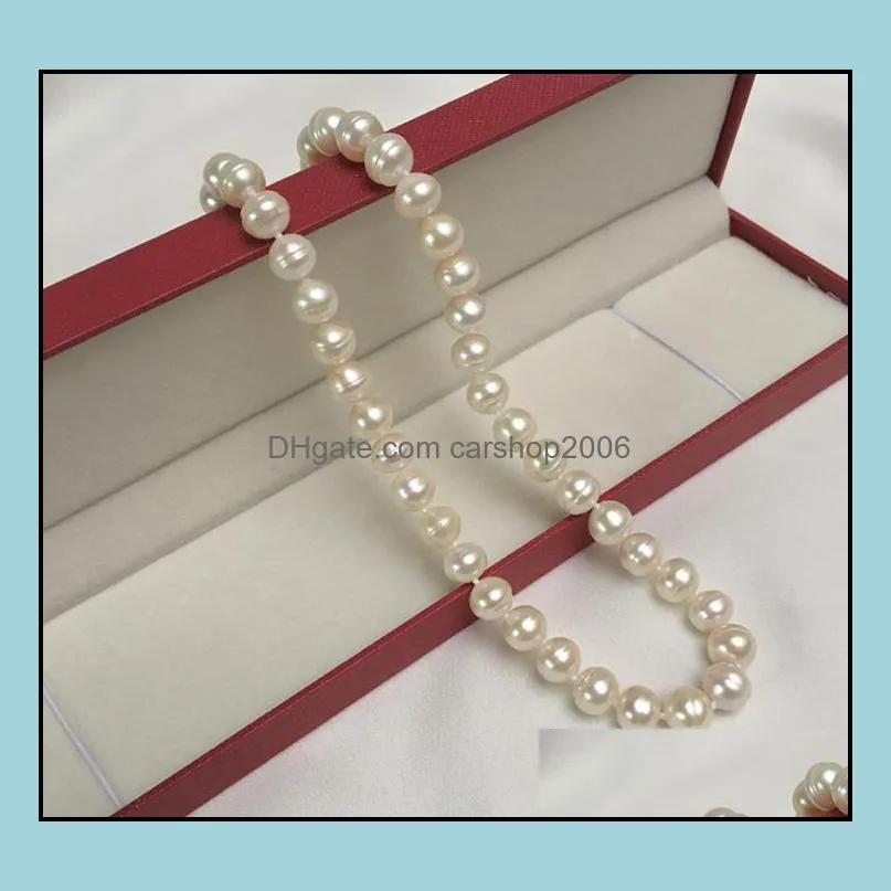 9-10mm Beaded Necklaces Natural White Baroque Pearl Necklace 18 Inch Women`s Gift Jewelry