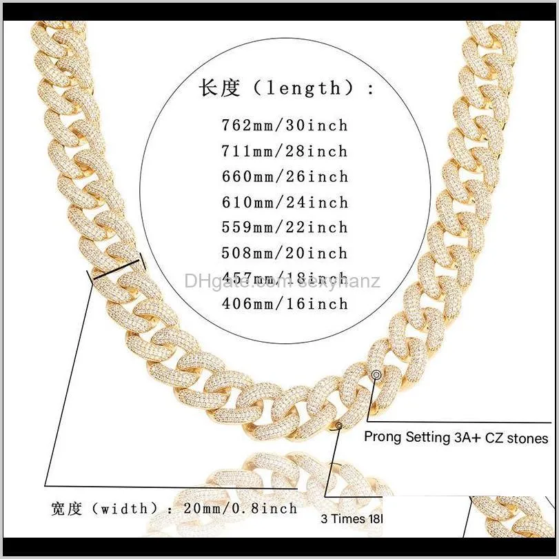 20mm big wide hip hop cubic zirconia bling iced out round  cuban link chain necklace for men rapper jewelry silver rose