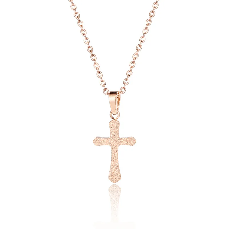 Rose Gold Plated Stainless Steel Cross Pendant Choker Necklaces for Women Gift