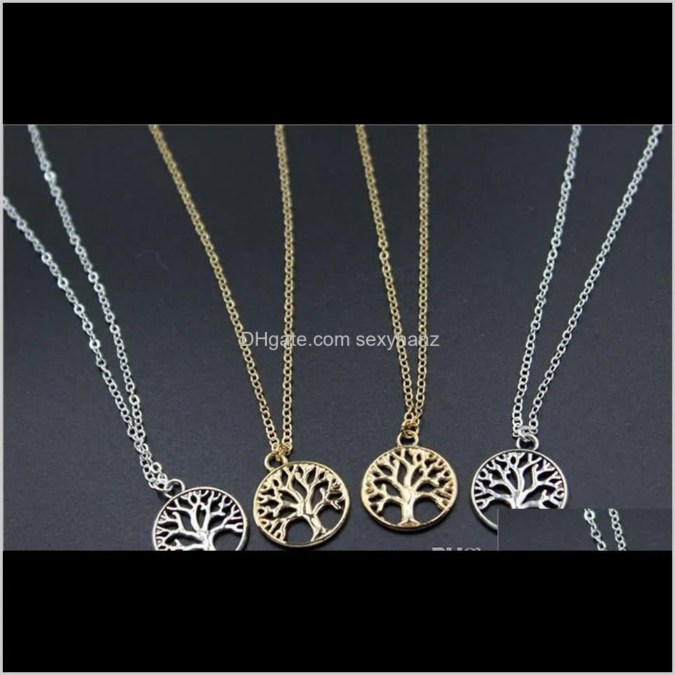 Pendants Vintage Tree Of Life Pendant Necklaces Antique Sier & Gold Plated Charm Necklace Peace Trees Sweater Chain Fine J