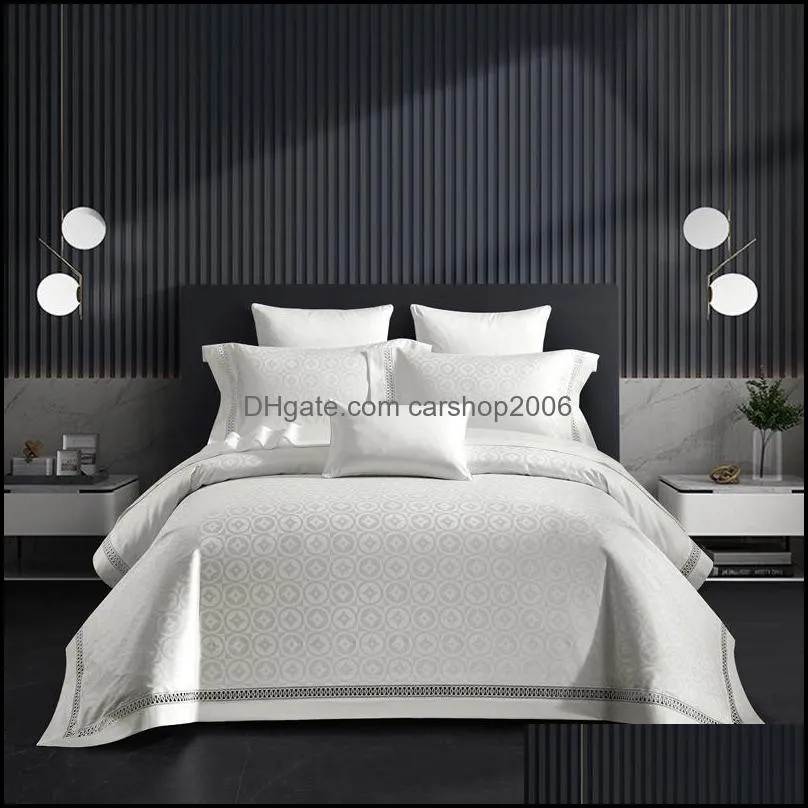 Bedding Sets Comfortable Jacquard Set High Quality Luxury Egyptian Cotton Silky Home US King Queen Size 4pcs Duvet Cover