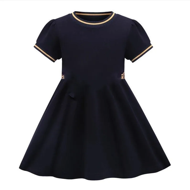 Meninas de verão f letras impressas vestidos de luxo bebê menina manga curta marca vestido moda crianças saias casuais crianças princesa saia 2-8t