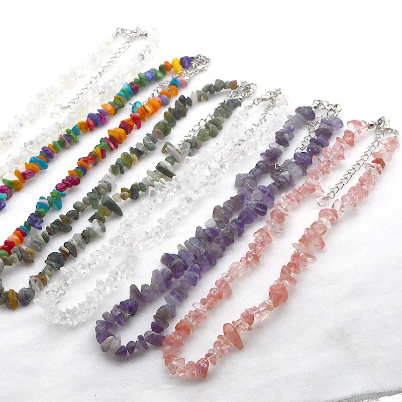 Handgjorda Natursten Kristall Kort Beaded Halsband Healing Chokers Smycken För Kvinnor Tjej Party Club Födelsedag Inredning