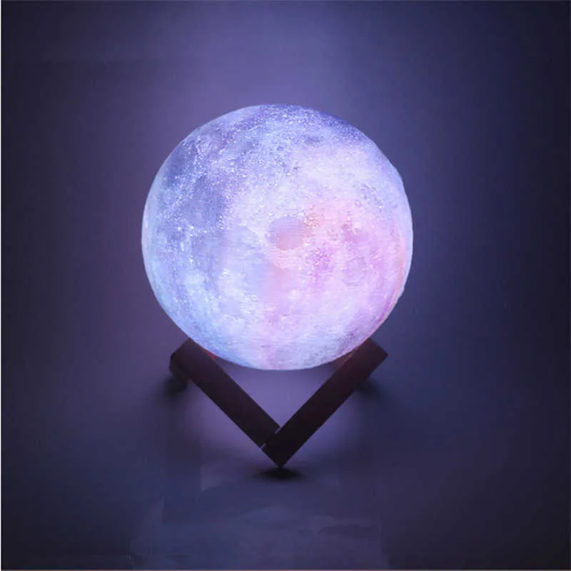 3D-tryck Galaxy Rechargeable Moon Lampa 16 Färger Ändra Light Touch Remote Bedroom Bookcase Night Lights Creative Dropshipping Y0910