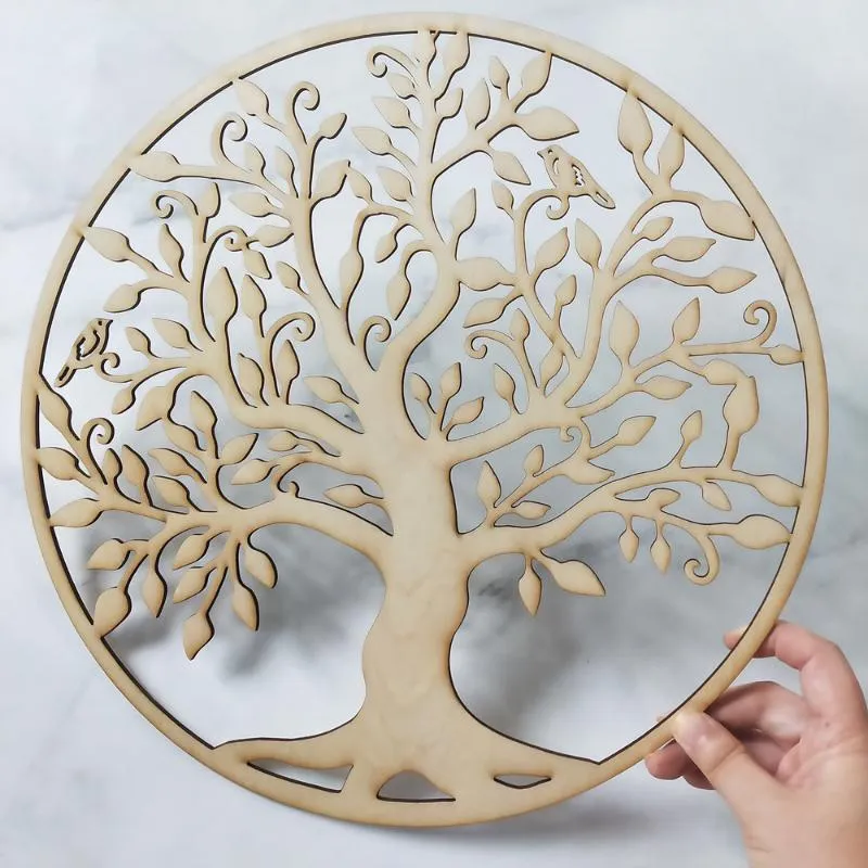 Party Decoration Wood Sign Tree of Life Shape Laser Cut Wood Wall Art Home Decor Handgjorda Underlägg Craft Making Sacred Geometry Ornament
