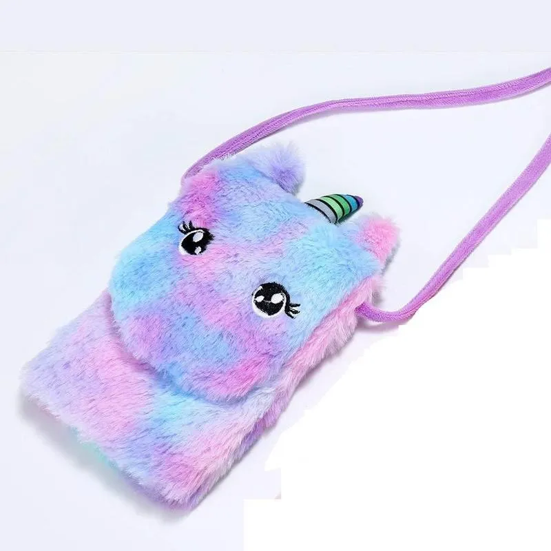 Children Toy Cartoon Rainbow Plush Shoulder Bag Gift Phone Coin Purse Educational Gadget for Kids Messenger Crossbody Organizer