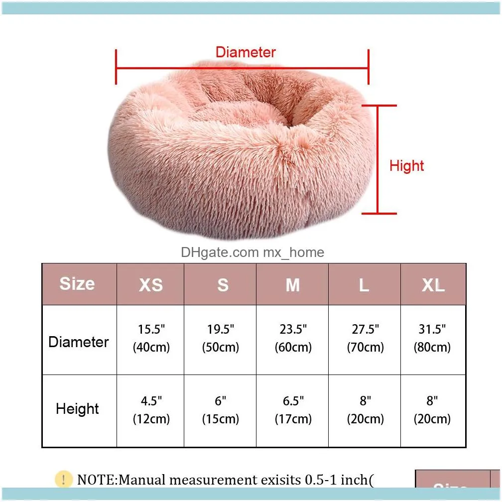 Fluffy Calming Dog Long Plush Donut Pet Hondenmand Round Orthopedic Lounger Sleeping Bag Kennel Cat Puppy Sofa Bed House 201223