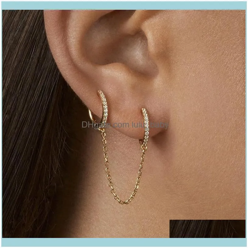 Ohrringe Schmuckeinfacher Mini-Kreis-Kettenglied-Piercing-Ohrring für Frauen Persönlichkeit glänzender kubischer Zirkon weiblicher täglicher Schmuck Party-Geschenk-Reifen