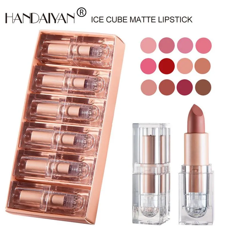 HANDAIYAN New 12 Colors Matte Lipstick Nude and Bean Paste Color Waterproof Lips Cosmetics Makeup 6pcs/set