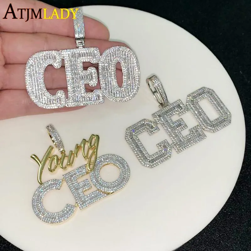 Chains High Quality Hip Hop Tennis Chain Men Jewelry 5A Cubic Zirconia Iced Out Bling Baguette CZ Letter CEO Zircon Pendant Necklace