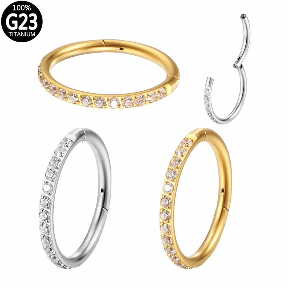 G23 Tytan Cyrkon Przecinek Clicker Hoop Nose Pierścień Na Zawiasach Segment Sutek Dołu Chrząstki Tragus Helix Lip Piercing Biżuteria