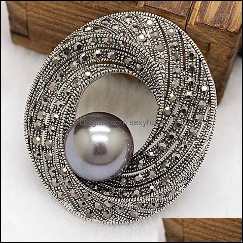 Pins, Brooches 2021 Selling Bridal Pearl Antique Silver Color Flower Brooch Pins And Broaches Hijab Accessory Hats Jewelry