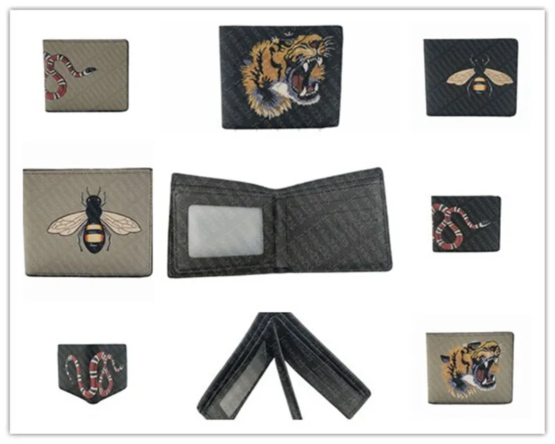 Haute qualité hommes Animal court portefeuille en cuir noir serpent tigre abeille portefeuilles femmes sac à main porte-cartes avec boîte-cadeau