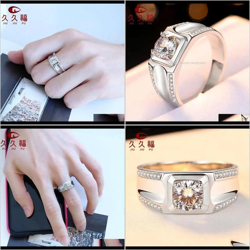 925 sterling silver fashion mosang diamond aggressive luxury double row micro inlaid big men`s ring