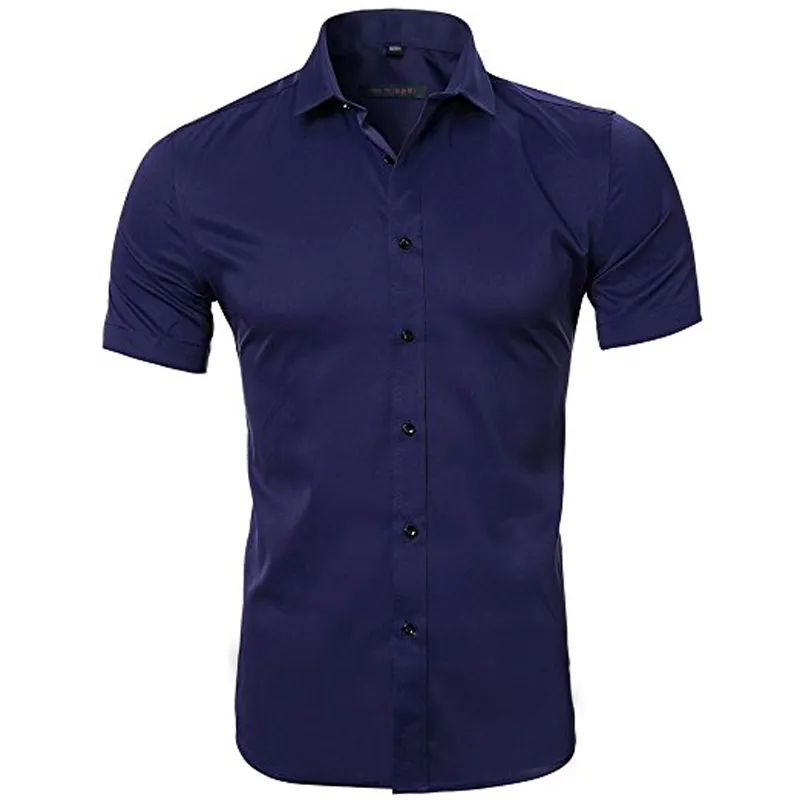 Men's Elastic Fibra De Bambu Vestido Camisas Verão Camisa De Manga Curta Camisa De Homens Marca Casual Business Trabalho Camisa Camisa Masculina 210524