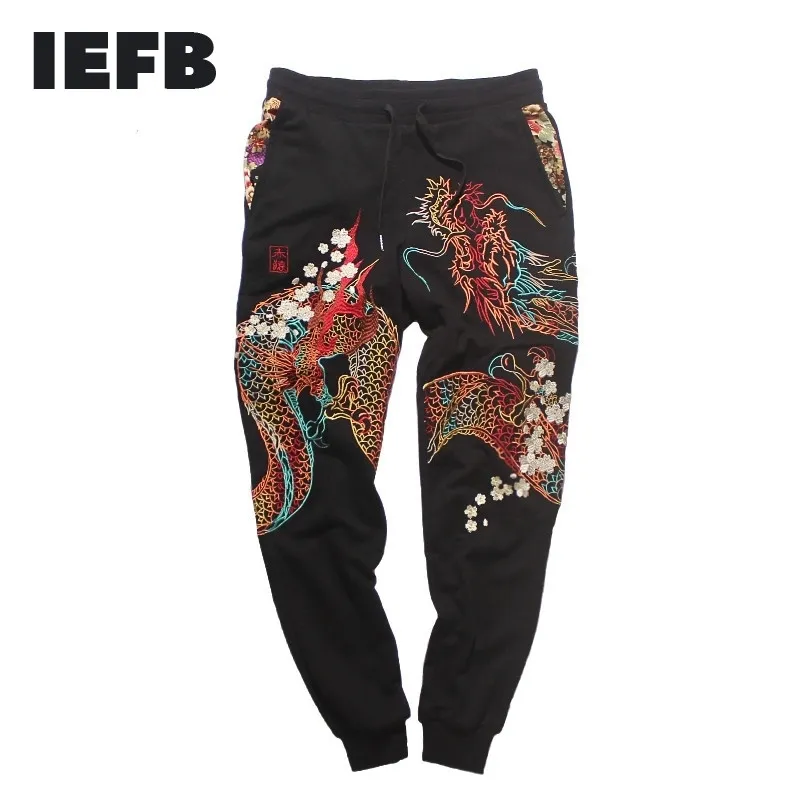 IEFB/abbigliamento da uomo Autunno pantaloni della tuta drago cinese ricamato pantaloni moda streetwear pantaloni casual con coulisse in vita 9Y3764 210524