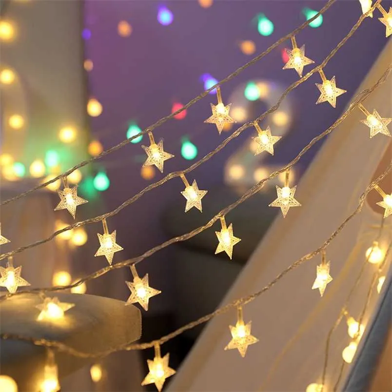 LED Lighting Chain Star Lights Room Lights Girl's Heart Bedroom Outdoor Holiday String Light Lighting Chain LED Flashing Light 211104