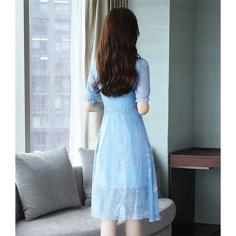 V Neck Knee Length Summer Korean Dress 2025 Summer New Fashion