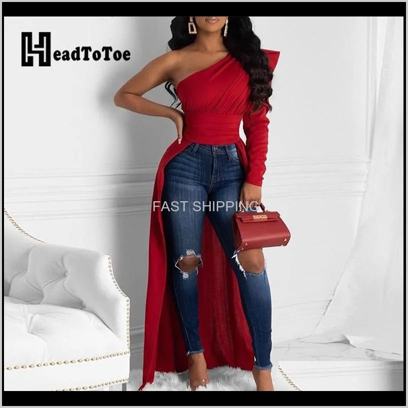 Women Shirts Solid One Shoulder Dip