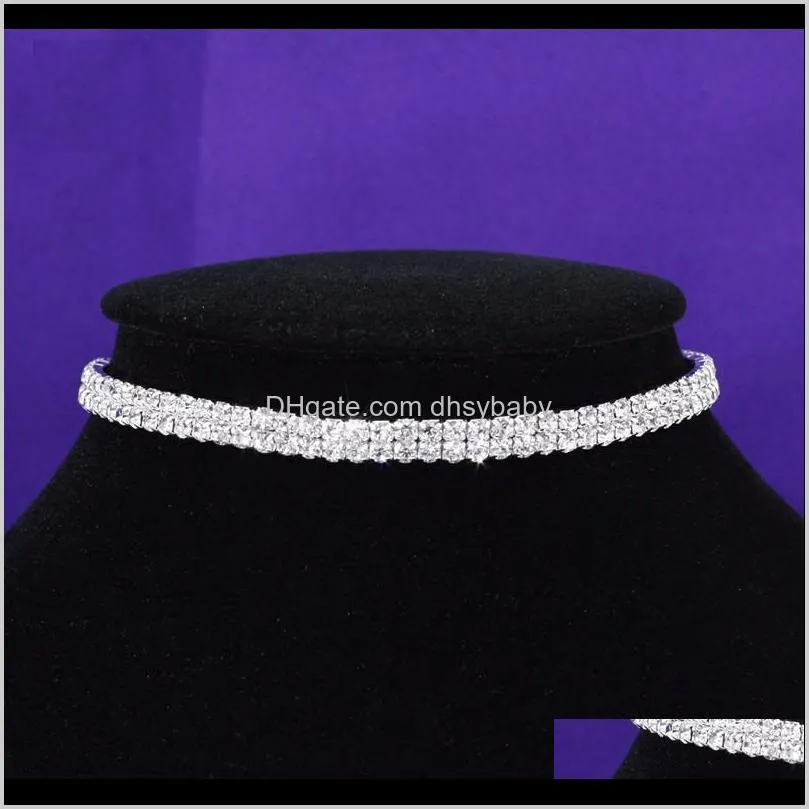 bridal wedding party prom multi-row stretch rhinestone choker necklace stretchy elasticated chokers bling necklaces hot sale