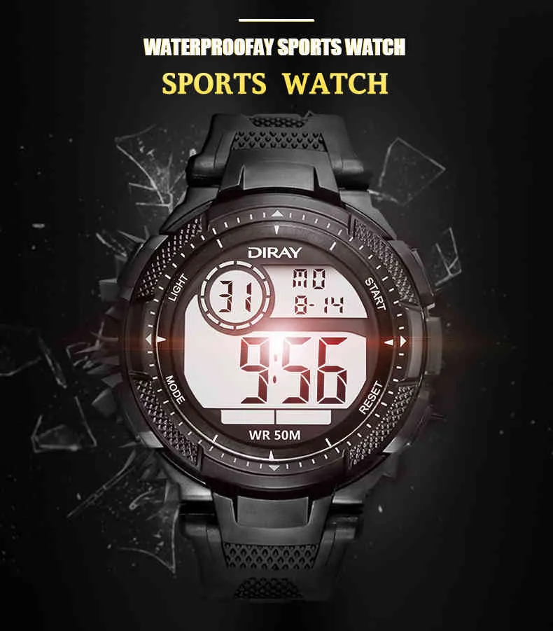 Digital Wrist Watch DIRAY Sport Watch Lcd Display Watch Digital