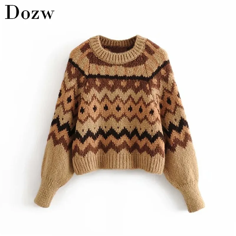 Women Casual O Neck Printed Sweater Winter Long Sleeve Fashion