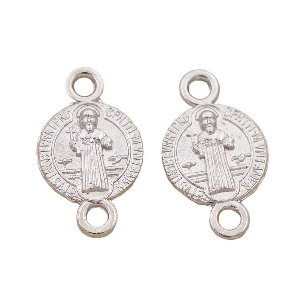 Dull Silver Connectors St Benedict Medal Cross 2-Strand Charm Spacer End Connector 15.2x9mm Fit Necklace Bracelet Jewelry DIY L1710 400pcs/lot