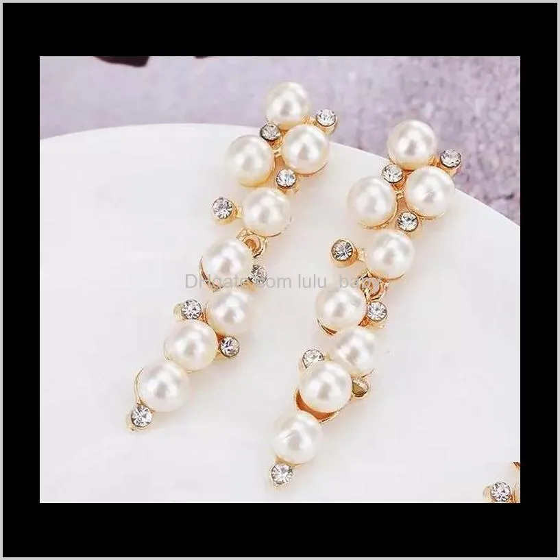 Stud Drop Delivery 2021 Fashion Jewelry Pearl Inlay Diamond Long Section Temperament Earrings Bqzer
