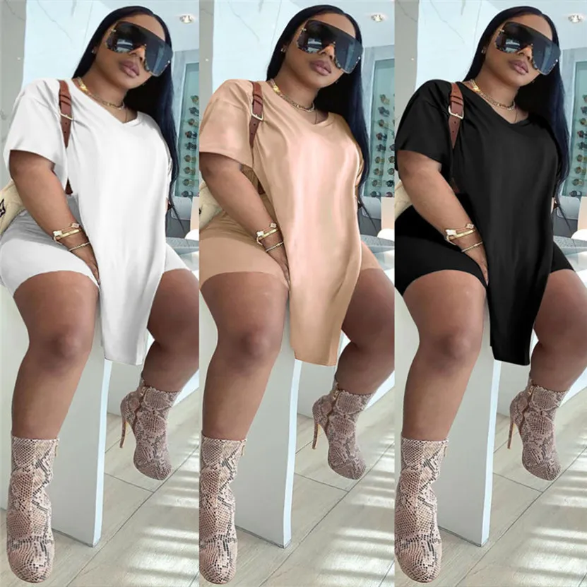 3X 4X 5X plus size outfits women summer clothes solid tracksuits short sleeve loose T shirt+shorts two piece set casual black sports suits joggers DHL 5199