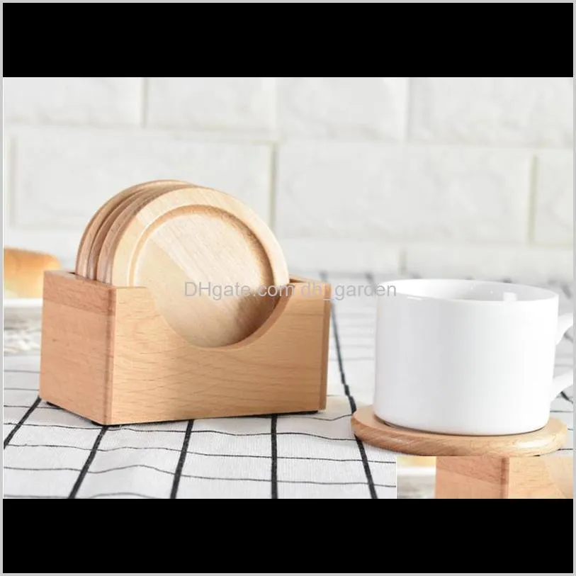 wooden cup pad set 6pcs round coasters anti scalding heat insulation cup mat table mat sn1402