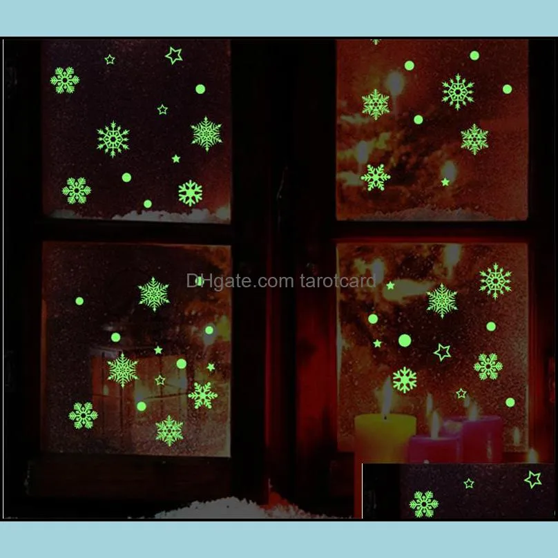 Christmas Luminous Stickers Snowflake Fluorescent Xmas Wall Sticker Merry Christmas Children`s Bedroom Decoration Dhl Wholesale